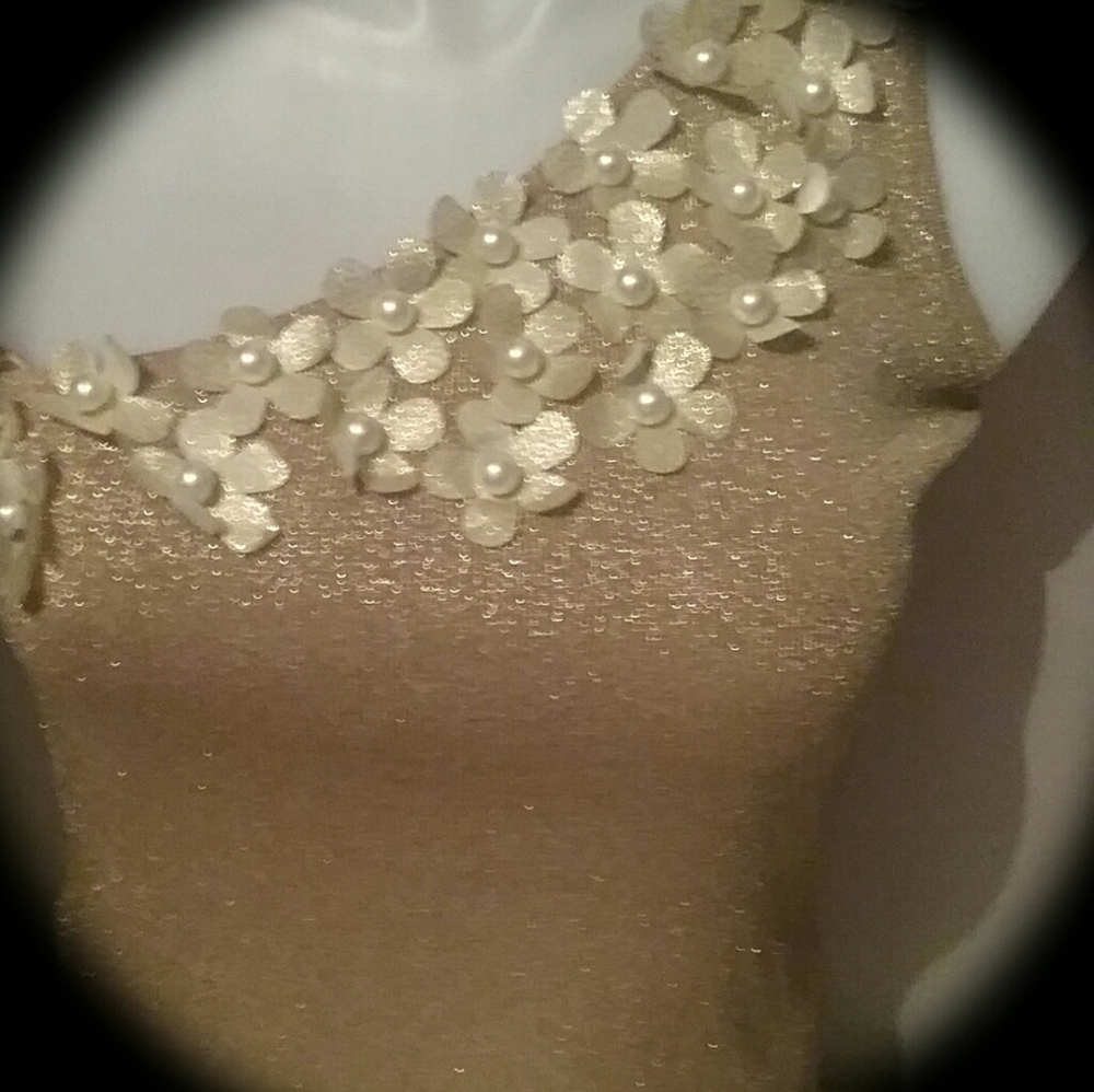 Gold Toned Single Shoulder Evening Top